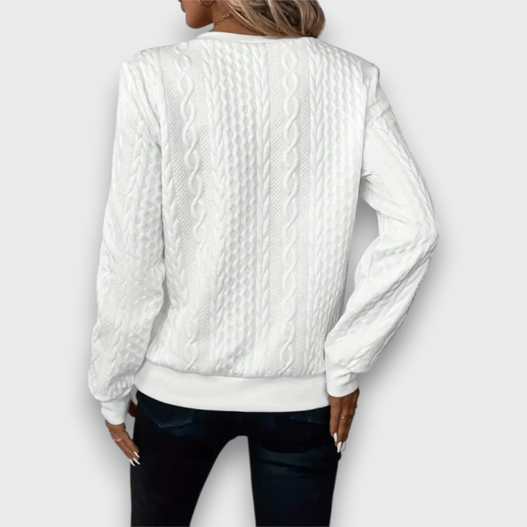 Carrie | Women's Cable Knit Zip-Front Sweater, Textured Casual Layering Sweater