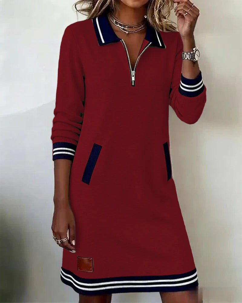 Lucy | Women's Long Sleeve Cotton Blend Dress, Straight Cut Winter Dress with Pockets