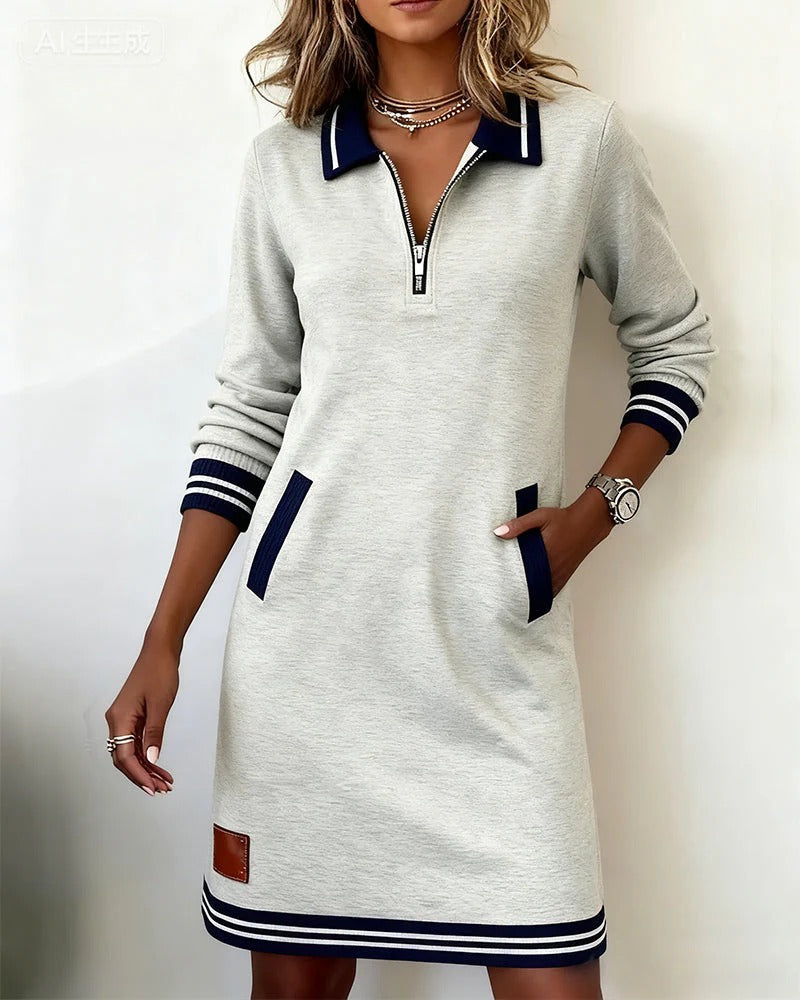 Lucy | Women's Long Sleeve Cotton Blend Dress, Straight Cut Winter Dress with Pockets