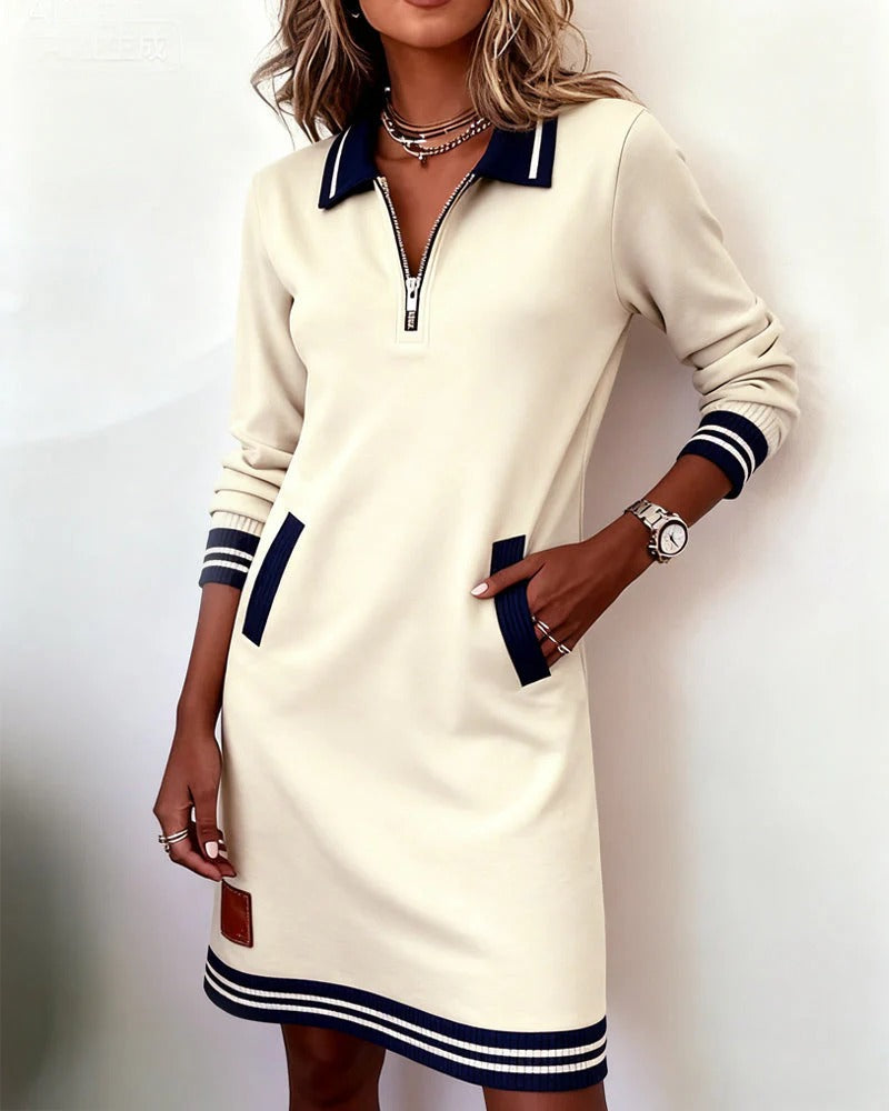 Lucy | Women's Long Sleeve Cotton Blend Dress, Straight Cut Winter Dress with Pockets