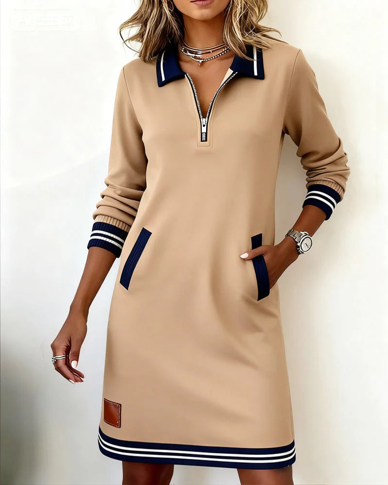 Lucy | Women's Long Sleeve Cotton Blend Dress, Straight Cut Winter Dress with Pockets