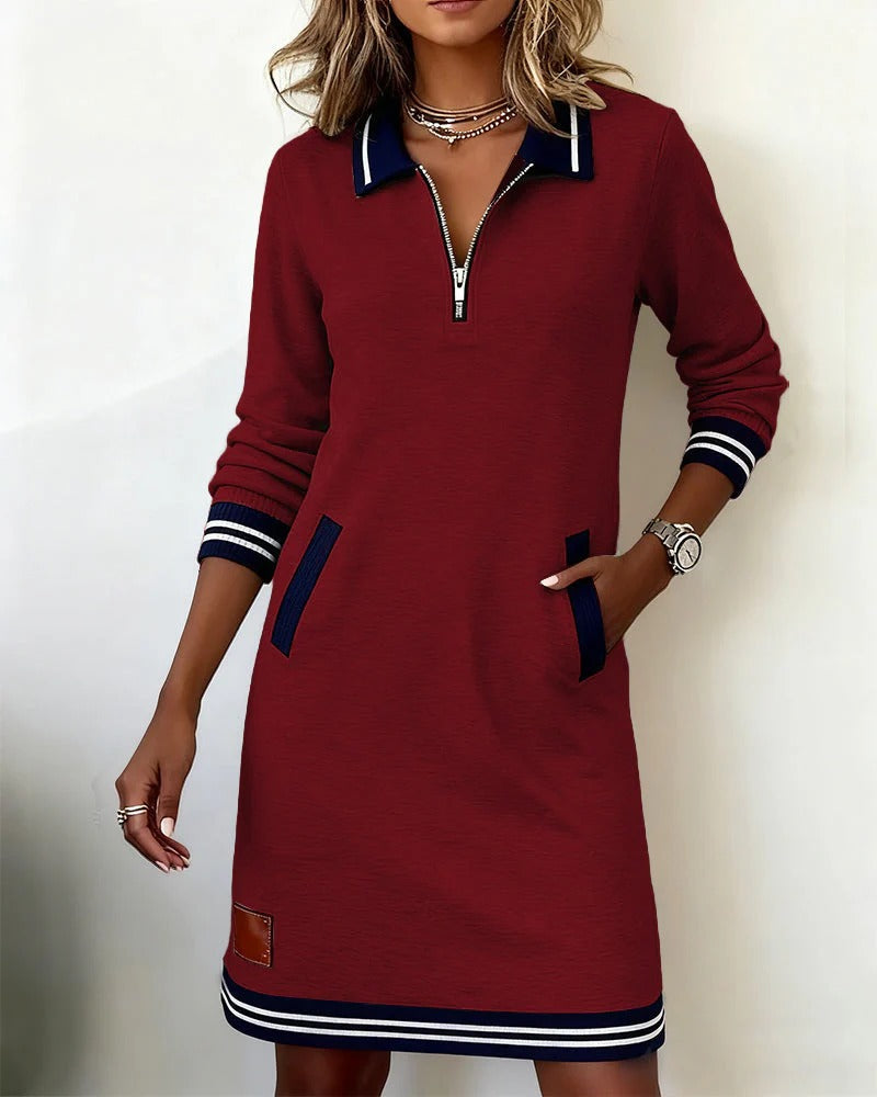 Lucy | Women's Long Sleeve Cotton Blend Dress, Straight Cut Winter Dress with Pockets
