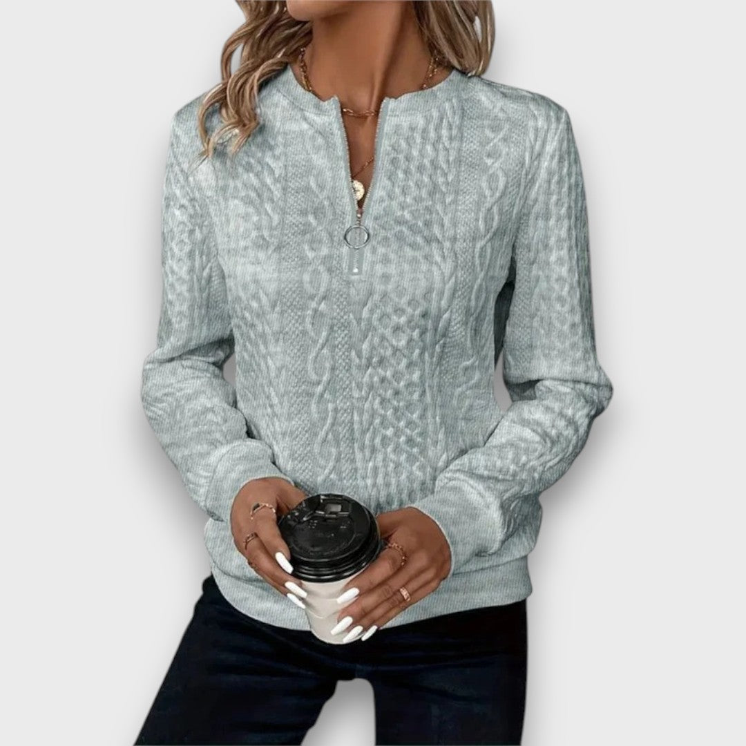 Carrie | Women's Cable Knit Zip-Front Sweater, Textured Casual Layering Sweater