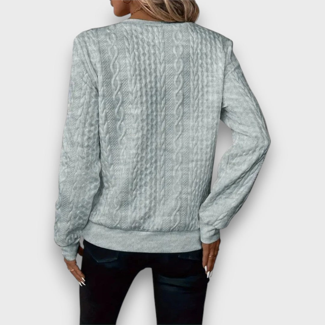 Carrie | Women's Cable Knit Zip-Front Sweater, Textured Casual Layering Sweater