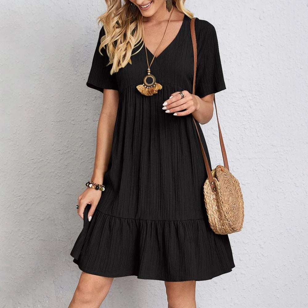 Margie | Women's Relaxed Cotton Blend Dress, Everyday Casual Dress with Sleeves