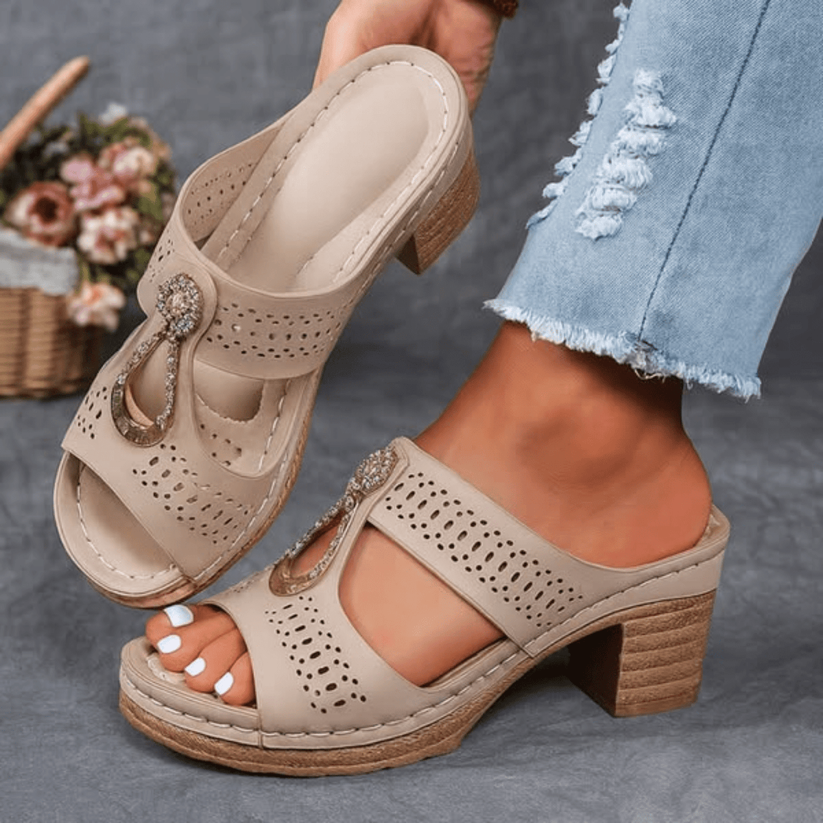 Faiith | Women's Embellished Sandals, Cushioned Slip-On Comfort Sandals for Summer