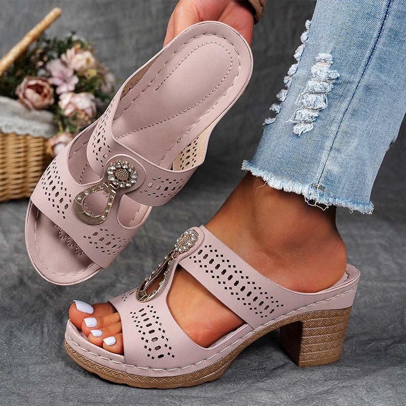 Faiith | Women's Embellished Sandals, Cushioned Slip-On Comfort Sandals for Summer