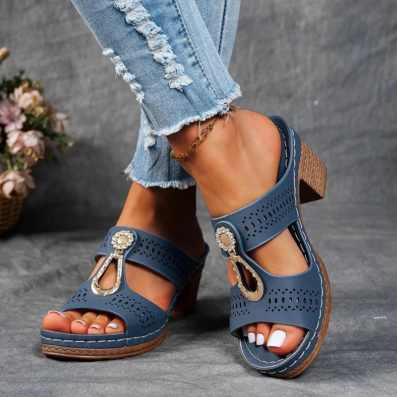 Faiith | Women's Embellished Sandals, Cushioned Slip-On Comfort Sandals for Summer