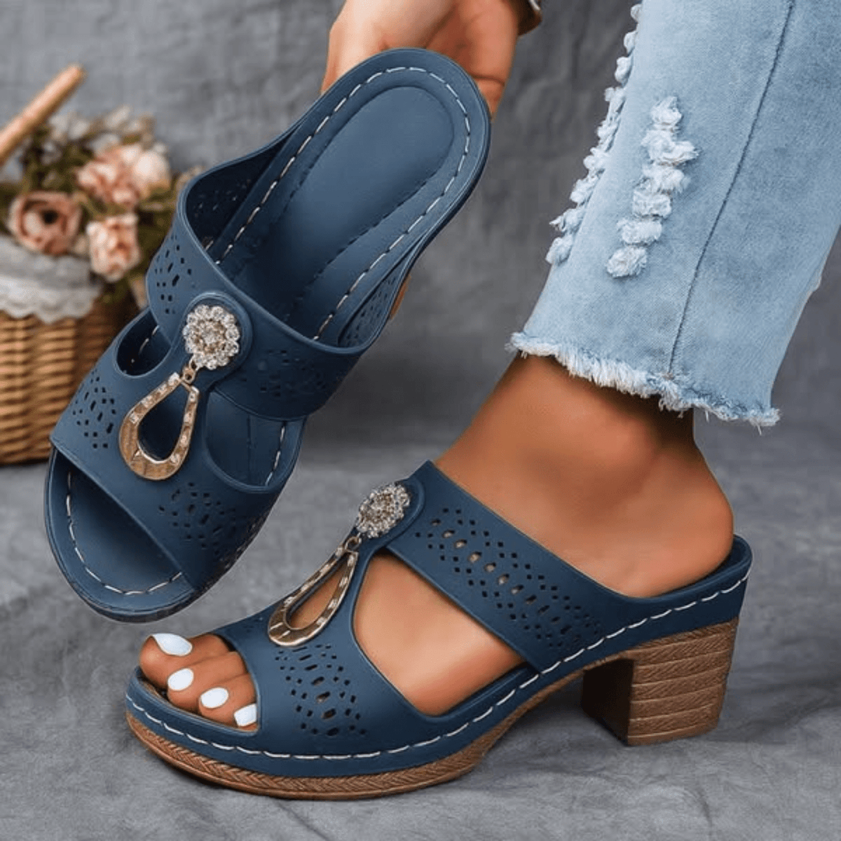 Faiith | Women's Embellished Sandals, Cushioned Slip-On Comfort Sandals for Summer