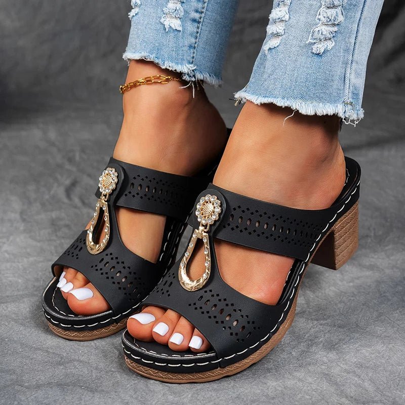 Faiith | Women's Embellished Sandals, Cushioned Slip-On Comfort Sandals for Summer