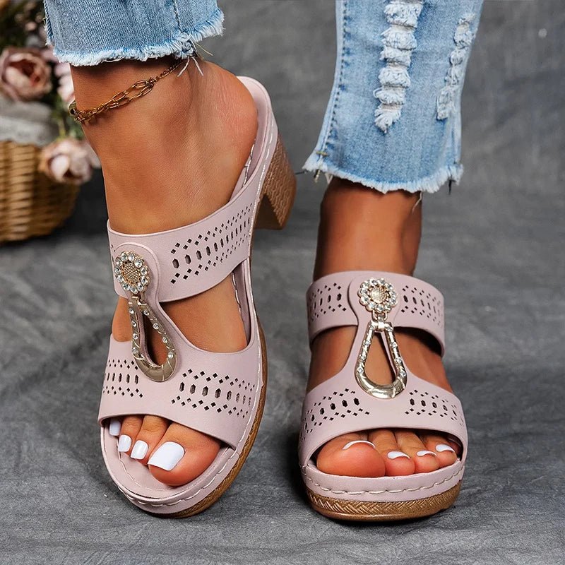 Faiith | Women's Embellished Sandals, Cushioned Slip-On Comfort Sandals for Summer