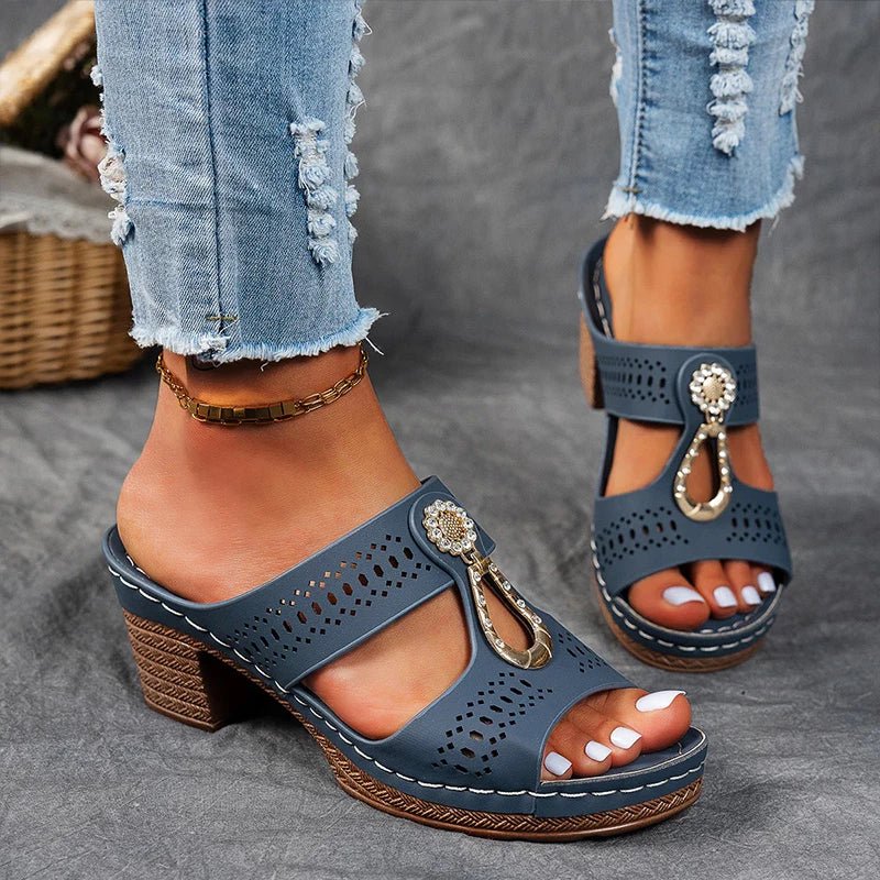 Faiith | Women's Embellished Sandals, Cushioned Slip-On Comfort Sandals for Summer