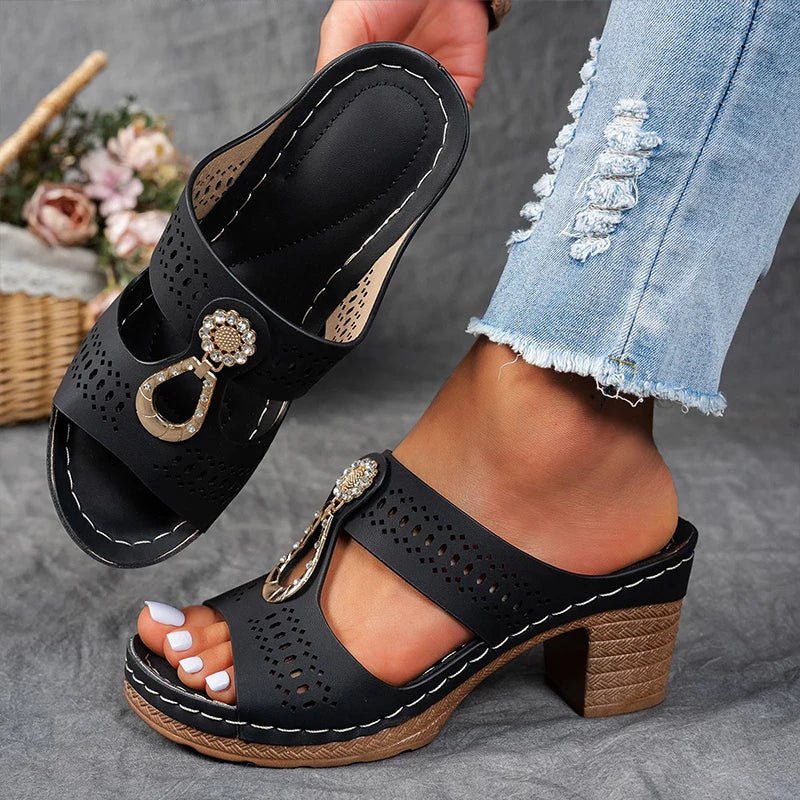Faiith | Women's Embellished Sandals, Cushioned Slip-On Comfort Sandals for Summer