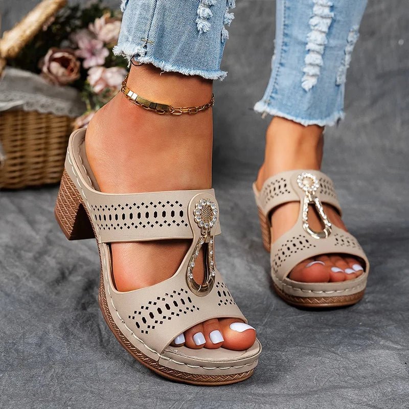 Faiith | Women's Embellished Sandals, Cushioned Slip-On Comfort Sandals for Summer