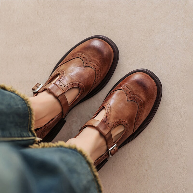 Mattea | Women's Vegan Leather Mary Jane Shoes, Classic Strap Flats for Everyday Wear