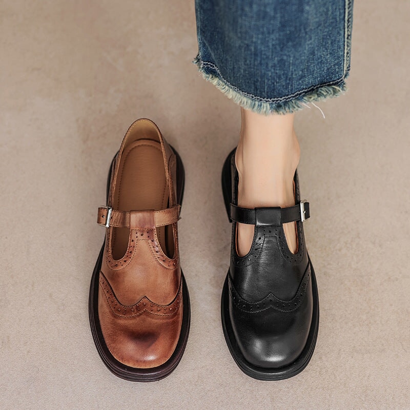 Mattea | Women's Vegan Leather Mary Jane Shoes, Classic Strap Flats for Everyday Wear