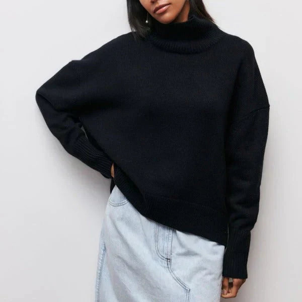 Nora | Women's Cotton Blend Knit Turtleneck Sweater, Relaxed Fit Warm Pullover