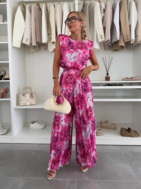 Evelyn | Women's Elegant Two-Piece Set, Flowing Top and Pleated Trousers Occasion Outfit