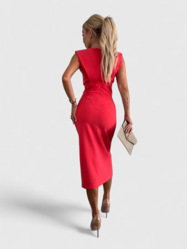 Betty | Women's Slim Fit Midi Dress, Front Slit Formal Occasion Dress for Ceremonies