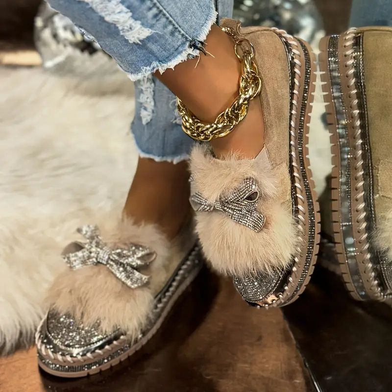 Crystal Bow Comfy Loafers – Support & Sparkle
