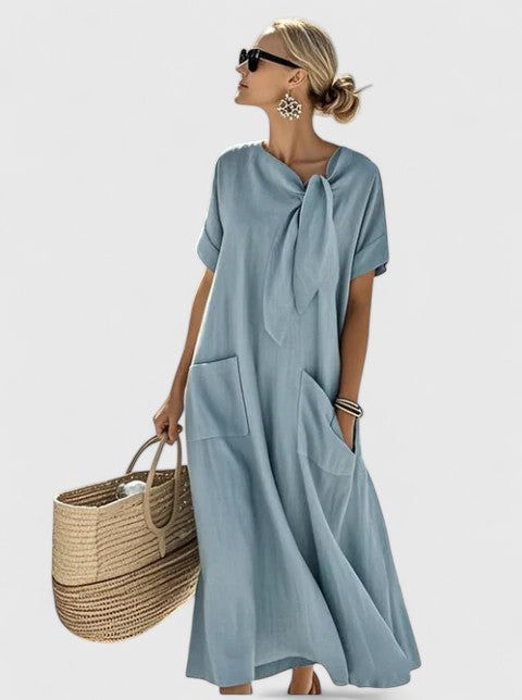 Antonina | Women's Tie-Neck Summer Dress, Flowy Everyday Dress with Pockets
