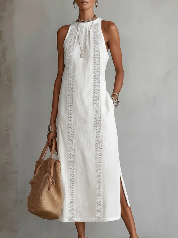 Diana | Women's Sleeveless Midi Dress, Mandarin Collar Lightweight Summer Dress