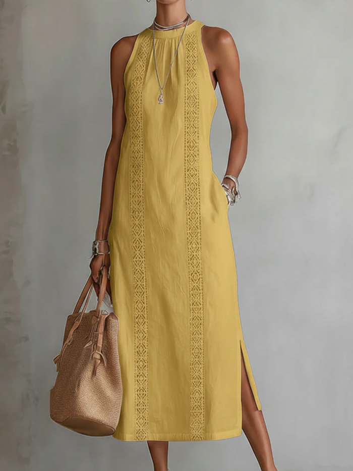 Diana | Women's Sleeveless Midi Dress, Mandarin Collar Lightweight Summer Dress
