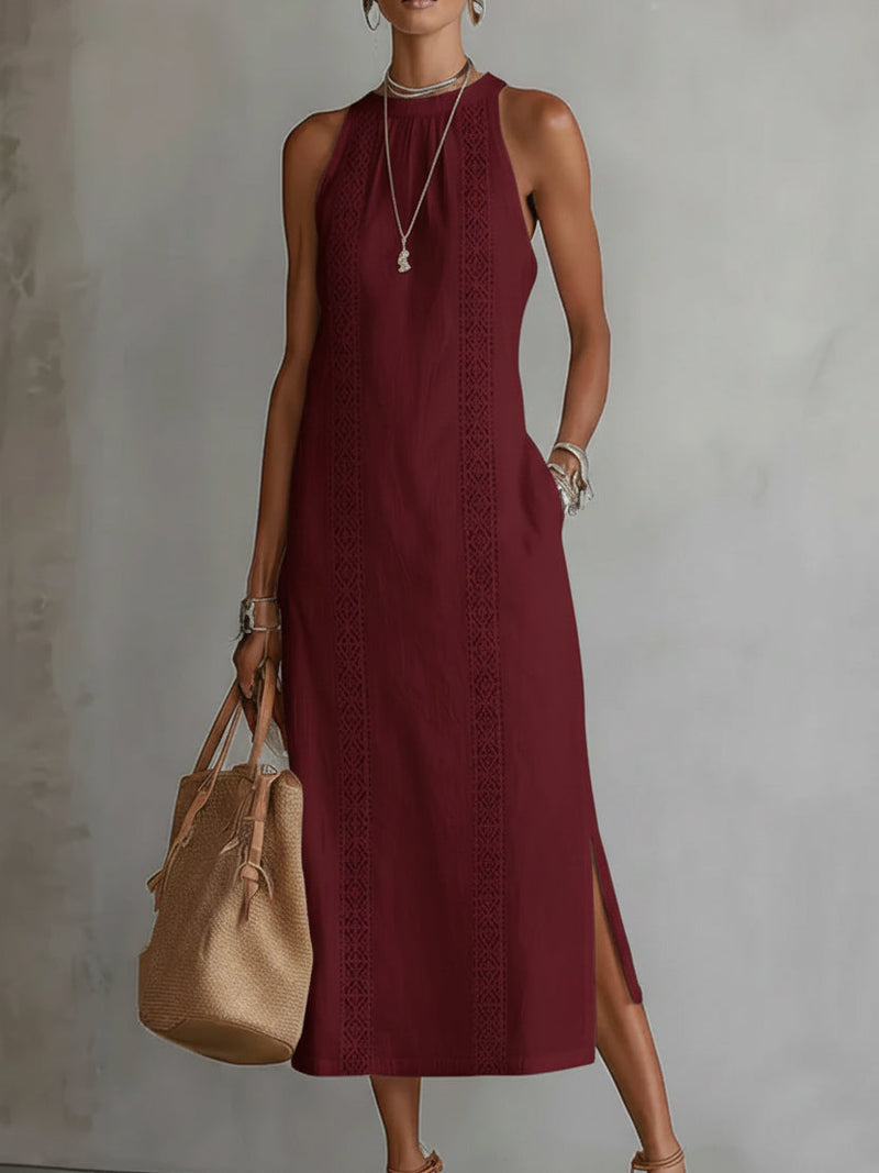 Diana | Women's Sleeveless Midi Dress, Mandarin Collar Lightweight Summer Dress