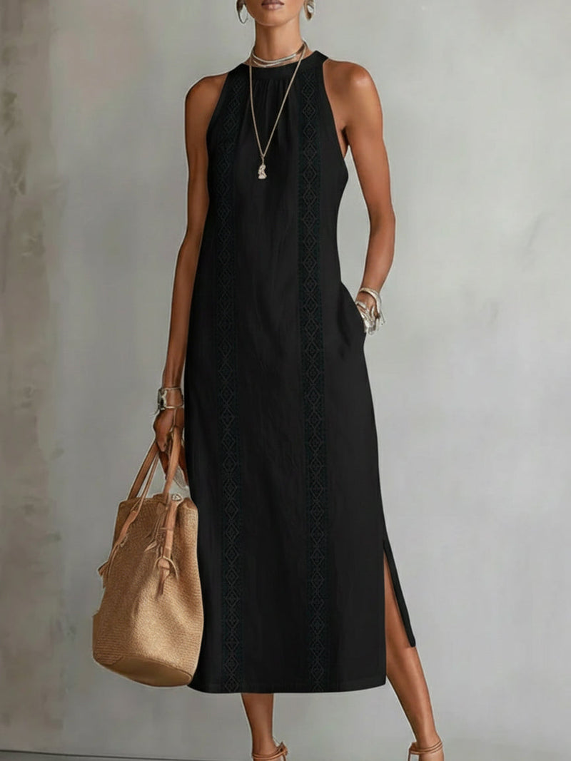 Diana | Women's Sleeveless Midi Dress, Mandarin Collar Lightweight Summer Dress