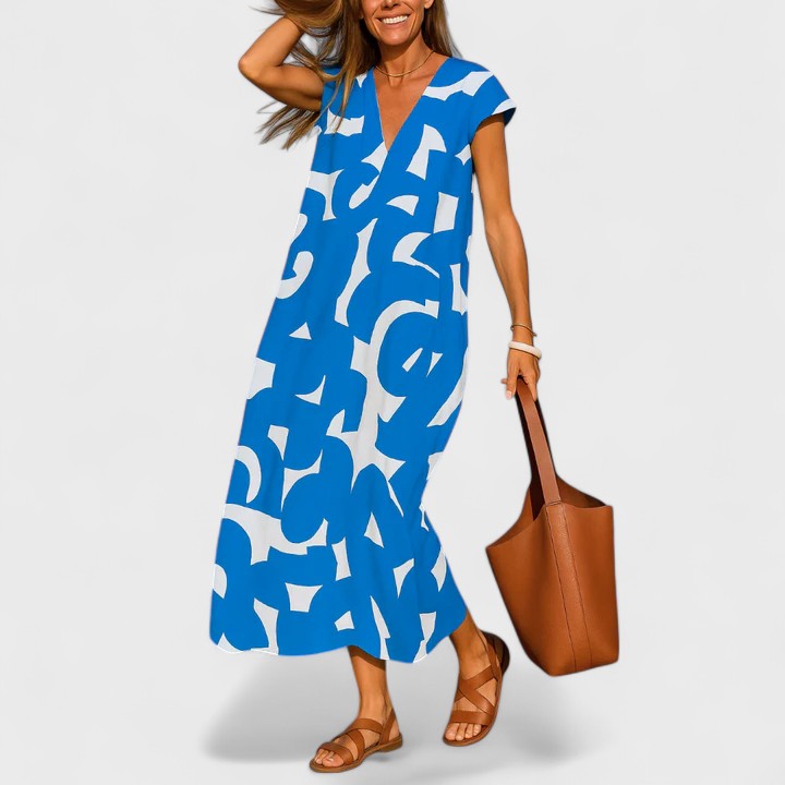 Valery | Women's V-Neck Midi Dress, Lightweight Printed Flowy Dress