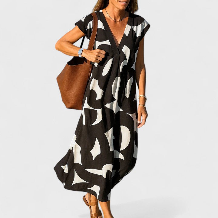 Valery | Women's V-Neck Midi Dress, Lightweight Printed Flowy Dress