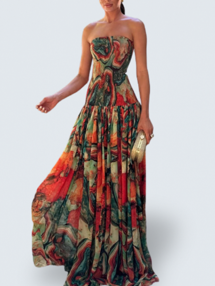 Sienna | Women's Strapless Cotton Blend Maxi Dress, Smocked Ombre Swing Dress