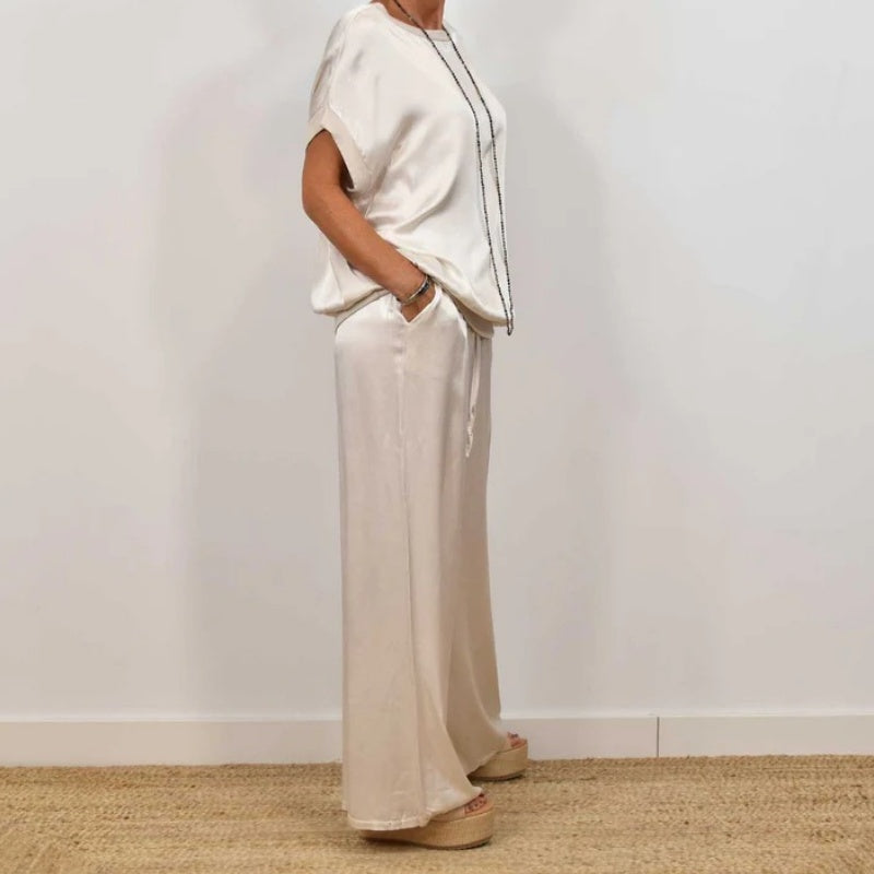 Rita | Women's Elegant Two-Piece Set, Shimmering Blouse and Wide-Leg Pants Evening Outfit