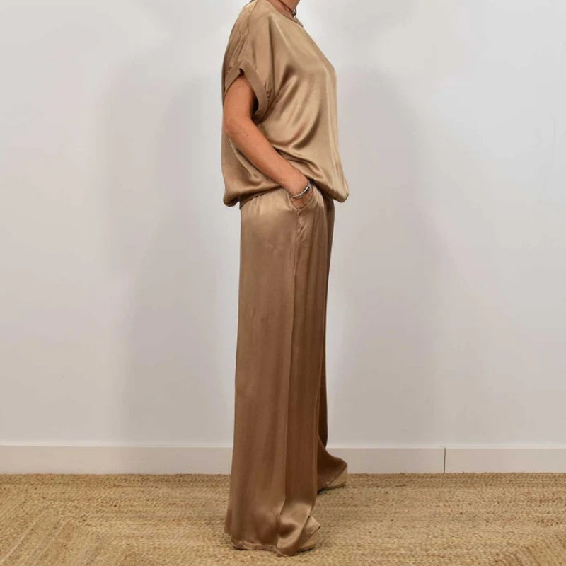 Rita | Women's Elegant Two-Piece Set, Shimmering Blouse and Wide-Leg Pants Evening Outfit