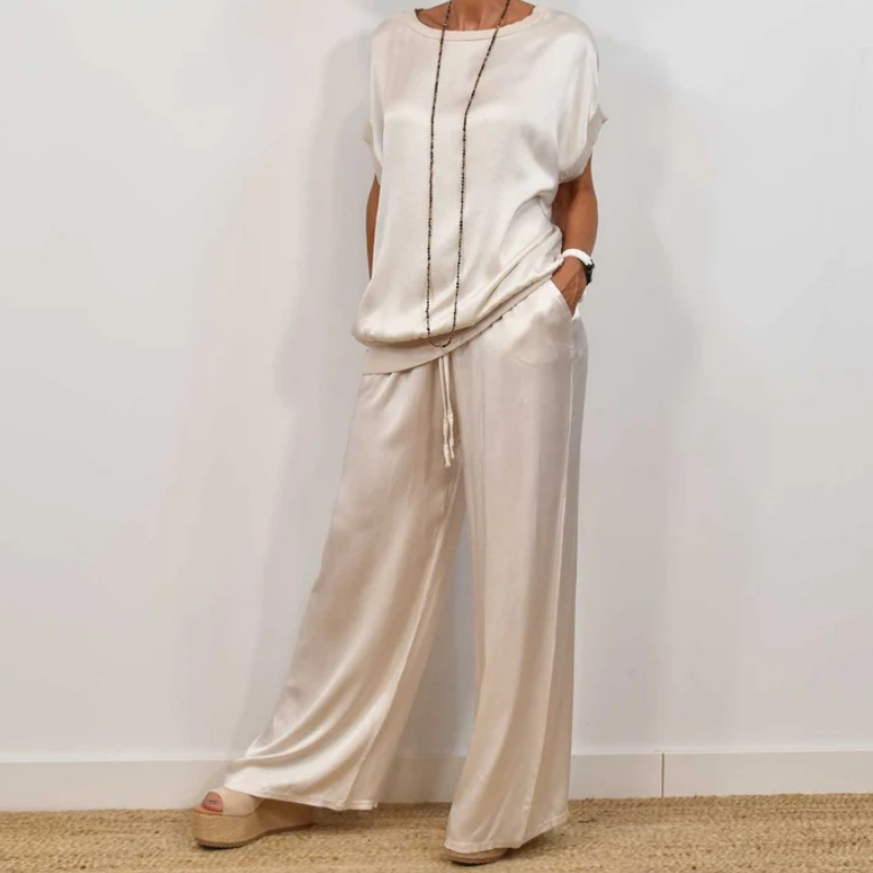 Rita | Women's Elegant Two-Piece Set, Shimmering Blouse and Wide-Leg Pants Evening Outfit
