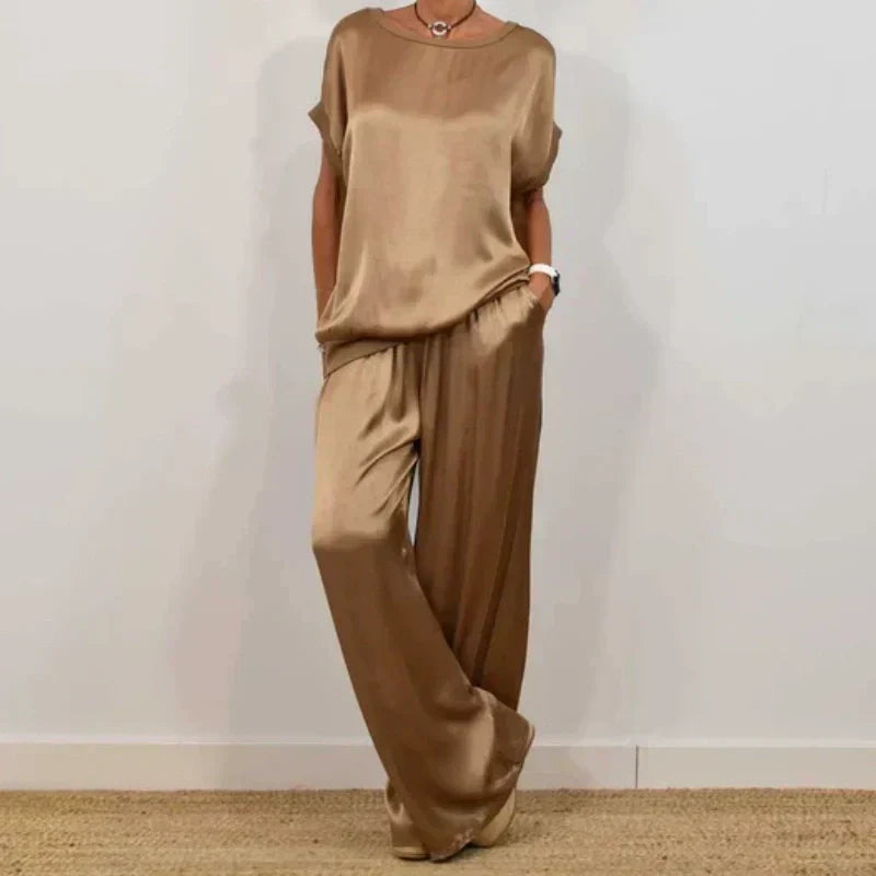 Rita | Women's Elegant Two-Piece Set, Shimmering Blouse and Wide-Leg Pants Evening Outfit
