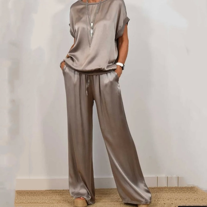 Rita | Women's Elegant Two-Piece Set, Shimmering Blouse and Wide-Leg Pants Evening Outfit