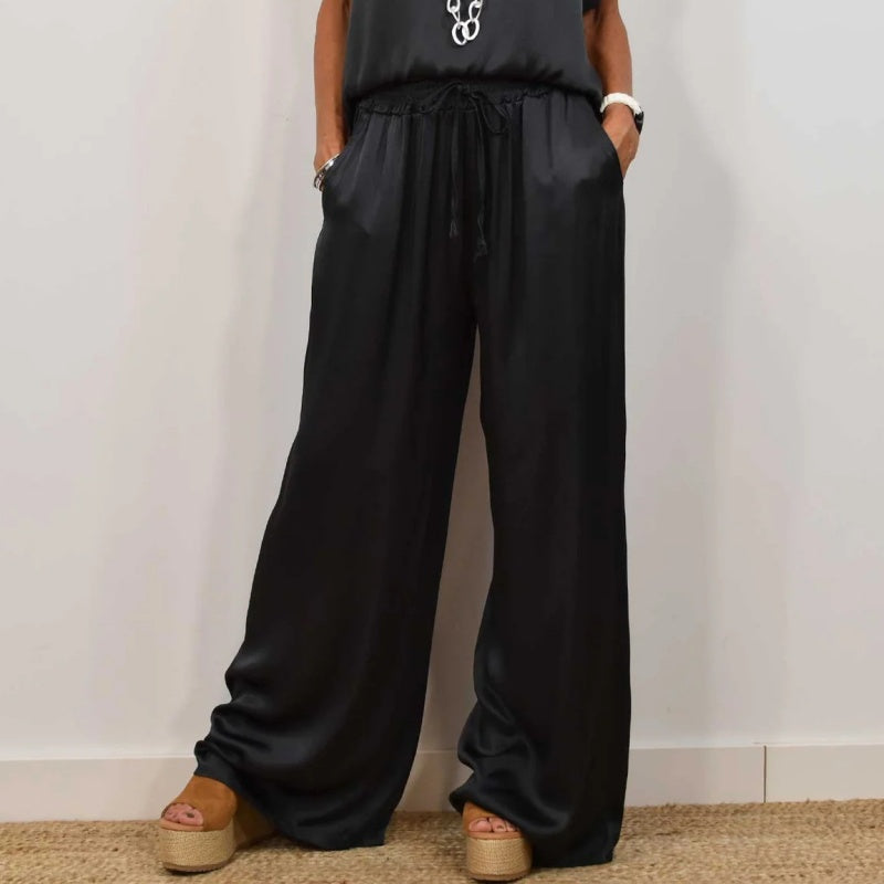 Rita | Women's Elegant Two-Piece Set, Shimmering Blouse and Wide-Leg Pants Evening Outfit