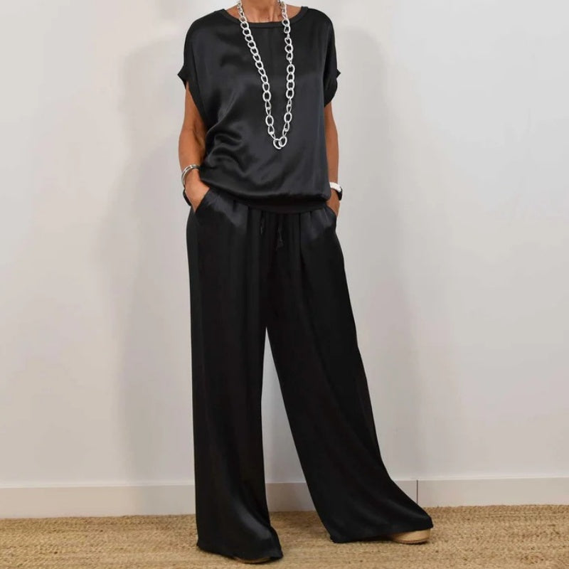 Rita | Women's Elegant Two-Piece Set, Shimmering Blouse and Wide-Leg Pants Evening Outfit