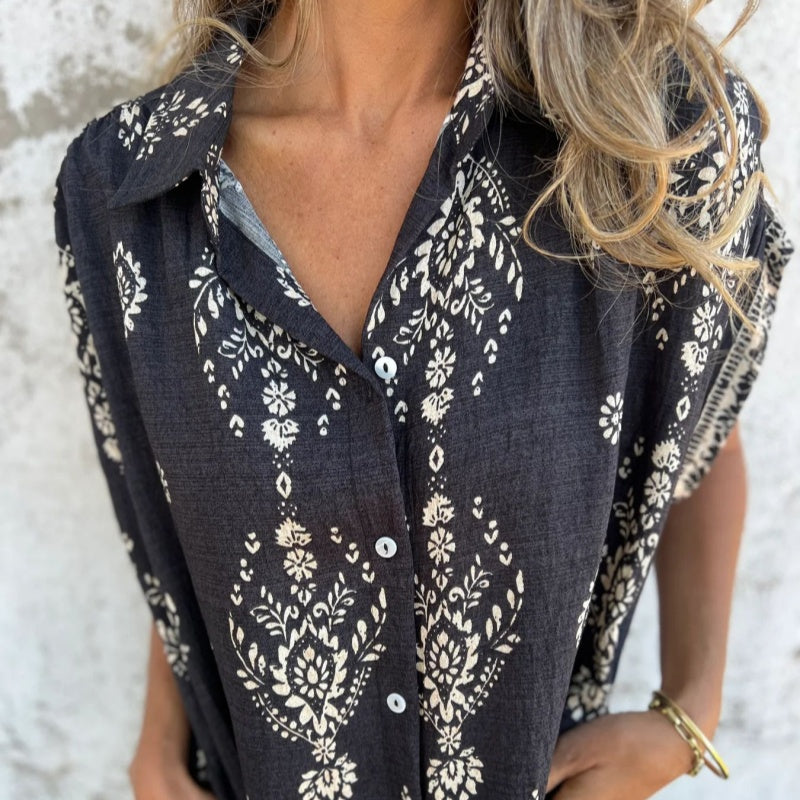 Seabreeze | Women's Cotton Linen Boho Dress, A-Line Three-Quarter Sleeve Summer Dress