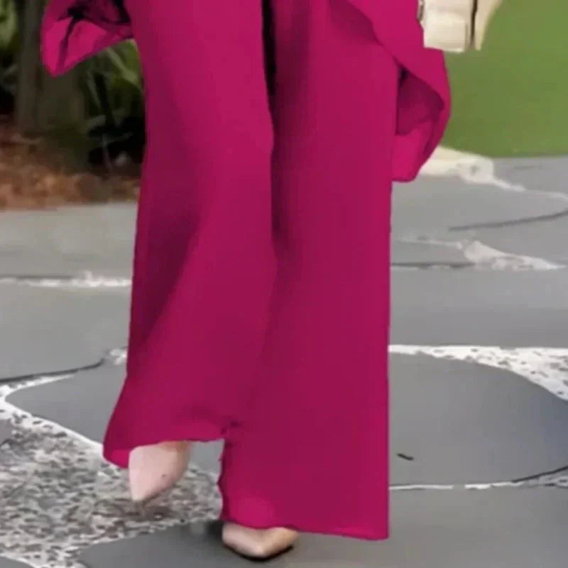 Herlene | Women's Layered Top Two-Piece Set, Flowy Wide-Leg Trousers Outfit