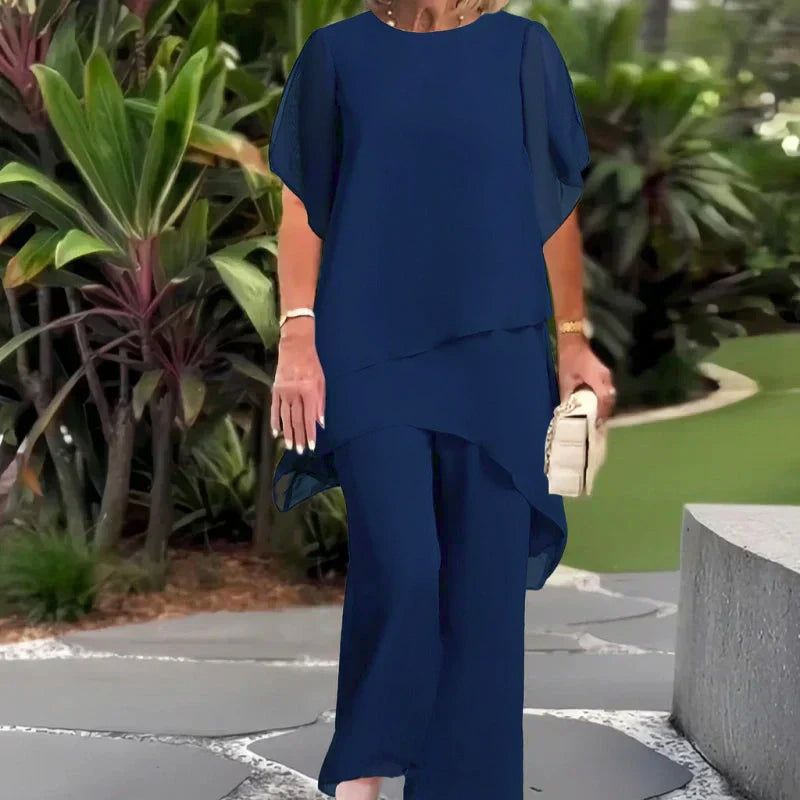 Herlene | Women's Layered Top Two-Piece Set, Flowy Wide-Leg Trousers Outfit