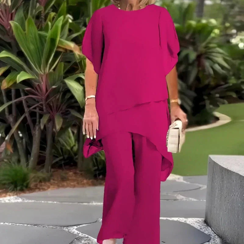 Herlene | Women's Layered Top Two-Piece Set, Flowy Wide-Leg Trousers Outfit