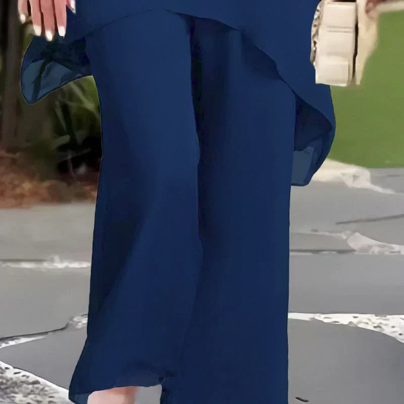 Herlene | Women's Layered Top Two-Piece Set, Flowy Wide-Leg Trousers Outfit