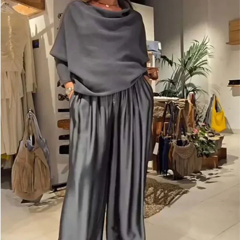 Georgina | Women's Off-Shoulder Two-Piece Set, Bardot Blouse and Wide-Leg Pants