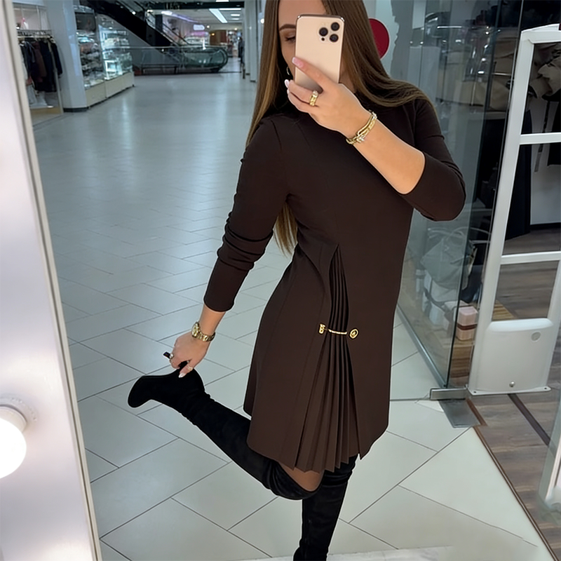 Sophie | Women's Long Sleeve Pleated Dress, A-Line Winter Party and Occasion Dress