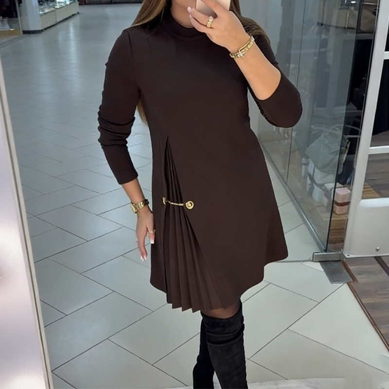 Sophie | Women's Long Sleeve Pleated Dress, A-Line Winter Party and Occasion Dress