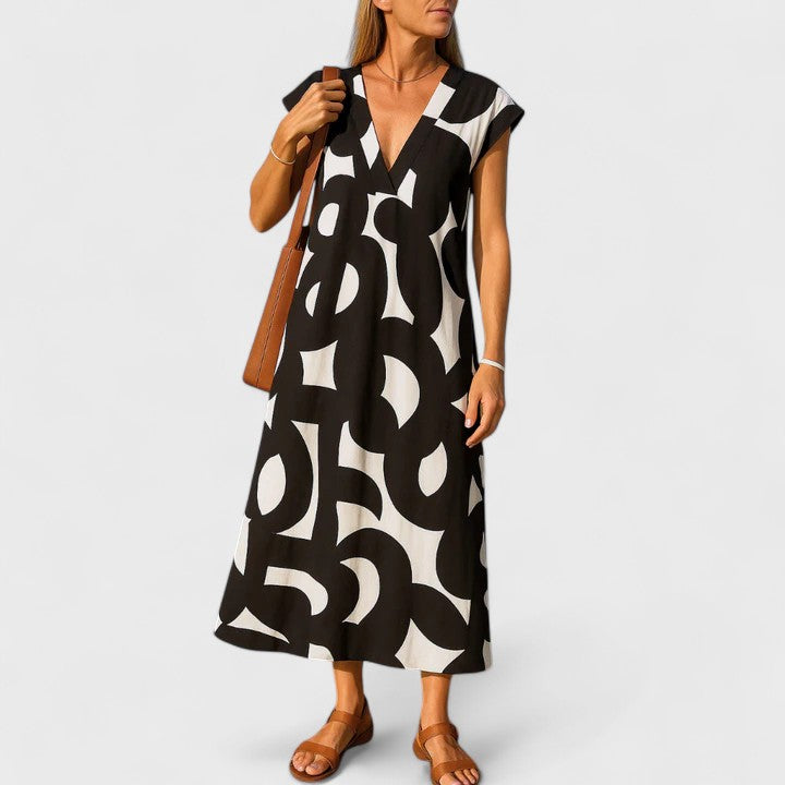 Valery | Women's V-Neck Midi Dress, Lightweight Printed Flowy Dress