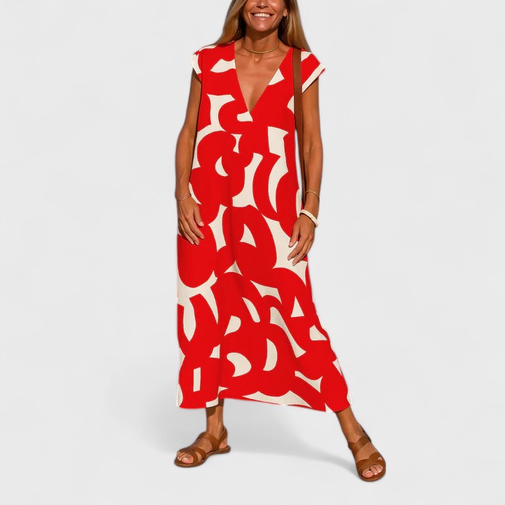 Valery | Women's V-Neck Midi Dress, Lightweight Printed Flowy Dress