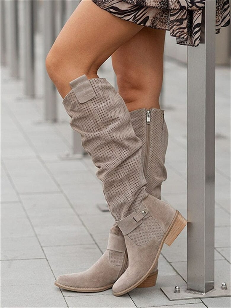 Sierra | Women's Knee High Suede Boots, Slouchy Block Heel Western Boots